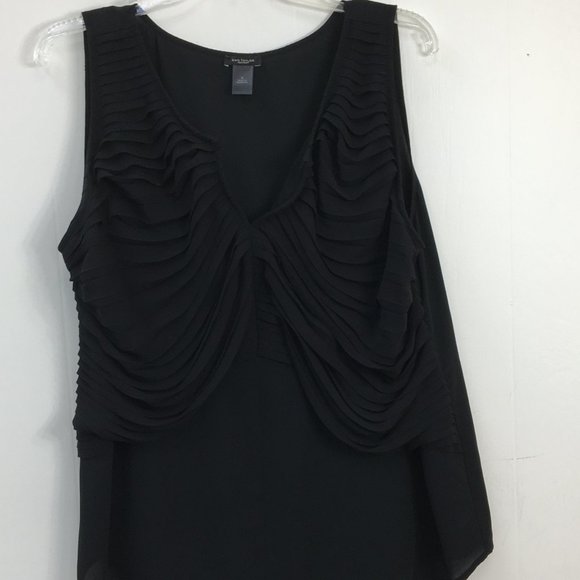 Ann Taylor Sleeveless V-Neck Ruffled Sheer Blouse In Black Size XL EXCELLENT - Picture 1 of 6
